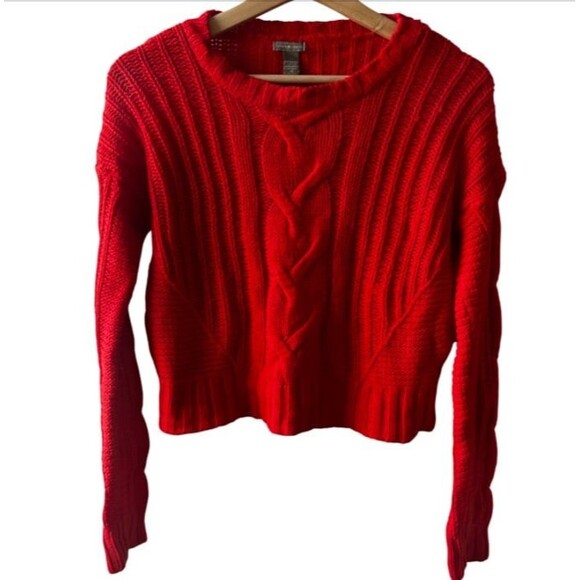 Charlotte Russe Red Cable Knit Sweater XS Chunky colorblock colorful baggy cute - Picture 1 of 2